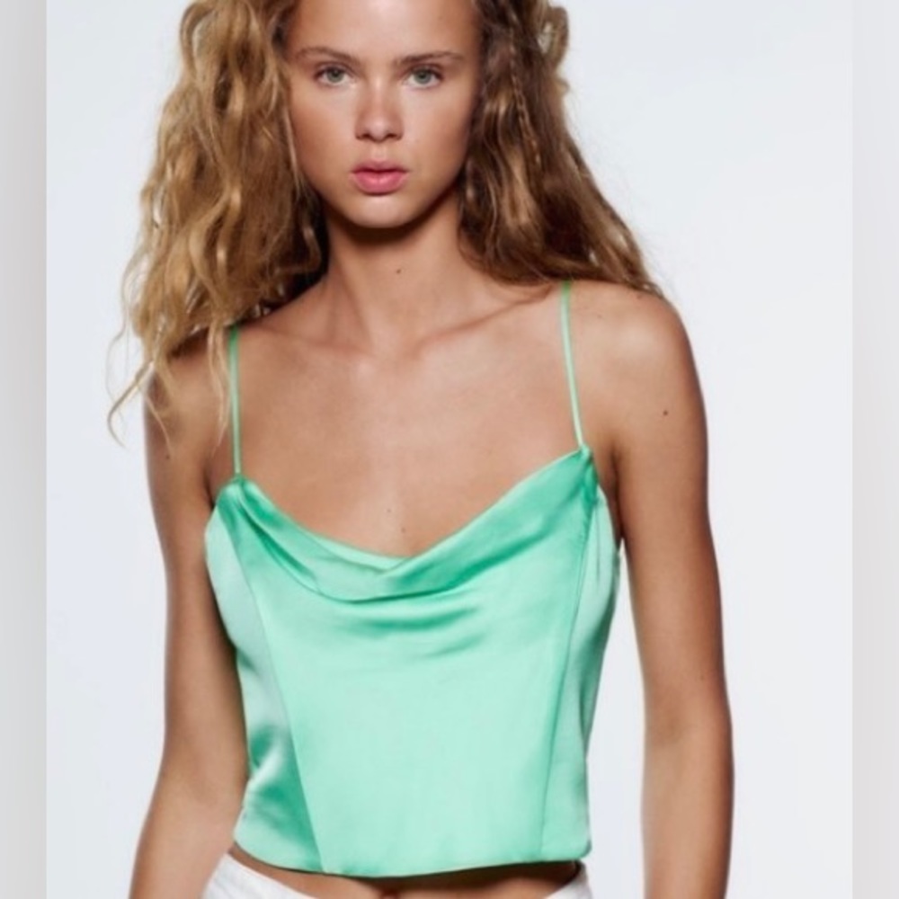 Zara satin effect green crop top